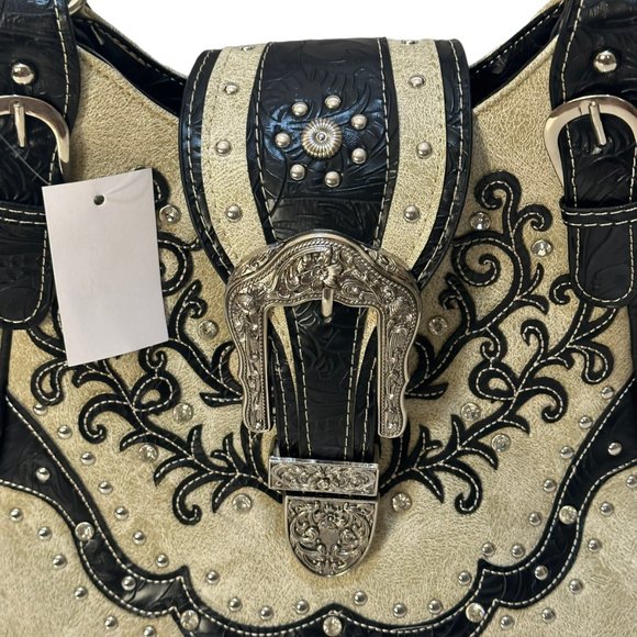 (8-210) Brand New w/Tag Beige Leather-Like Western Shoulder Handbag - Picture 3 of 12